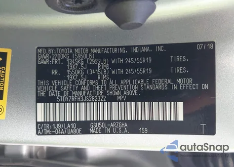 2018 Toyota Highlander Limited/Ltd Platinum from USA, damaged, VIN 5TDYZRFH3JS282322